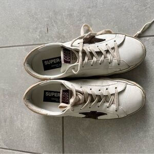 Golden Goose Cream Sneakers with Dark Brown Star